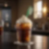A vibrant cold brew coffee with ice and a splash of milk