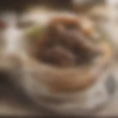 A close-up of caramel drizzled over a gourmet dessert
