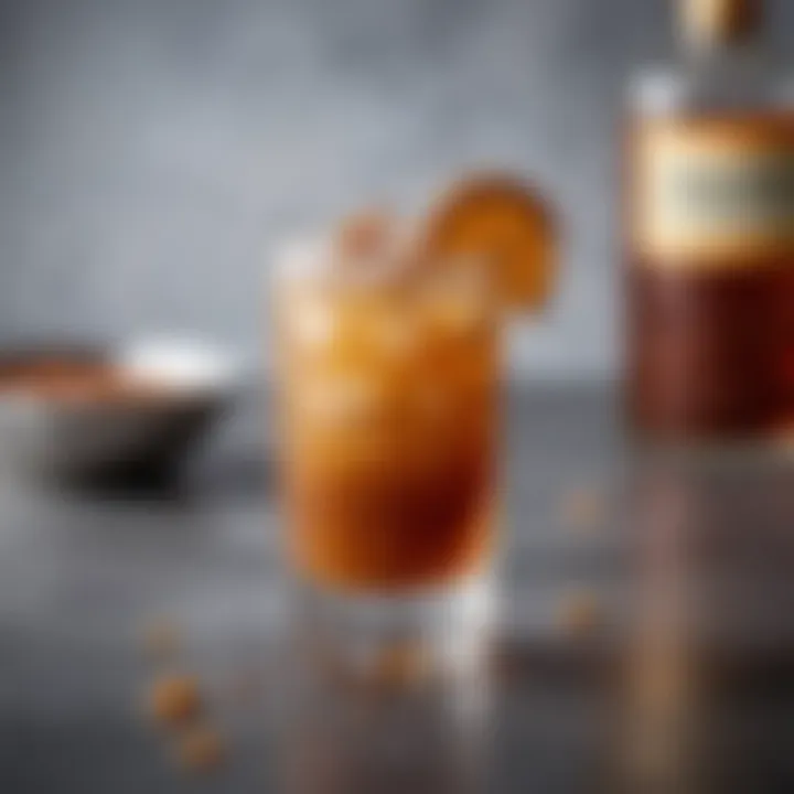 A stylish cocktail garnished with caramel and served in a sophisticated glass, conveying elegance and flavor