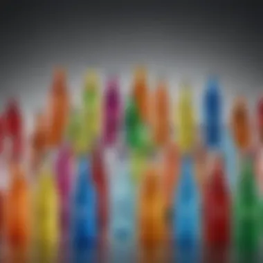 A visually captivating array of colorful bottles showcasing various bottled waters.