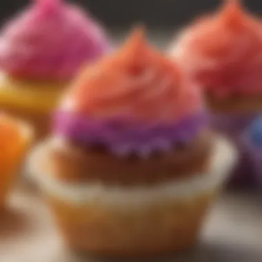 Vibrant Edible Cupcake Wrapper with Flavor Highlight Close-up of a cupcake with an edible wrapper enhanced by vibrant colors and flavors.