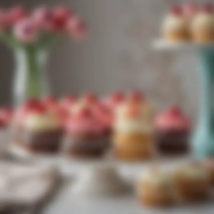 A beautifully decorated dessert table featuring cupcakes with innovative edible wrappers.