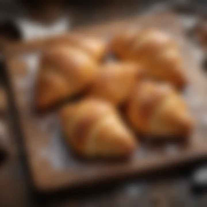 Artistic arrangement of frozen croissants on a wooden board