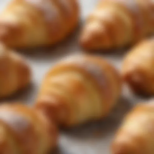 Close-up of flaky layers of a frozen croissant