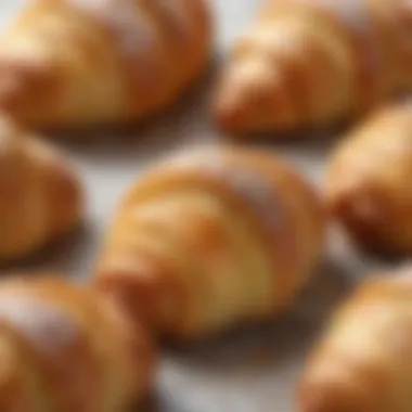Flaky Perfection in Frozen Croissants Close-up of flaky layers of a frozen croissant