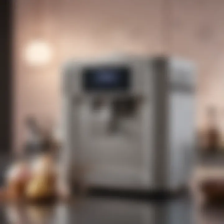 A user-friendly interface of a small batch ice cream maker with highlighted features.