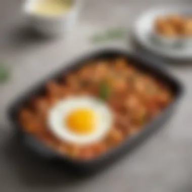 Traditional Dish Plated from the Rectangular Egg Pan Beautifully plated traditional dish prepared in a rectangular egg pan
