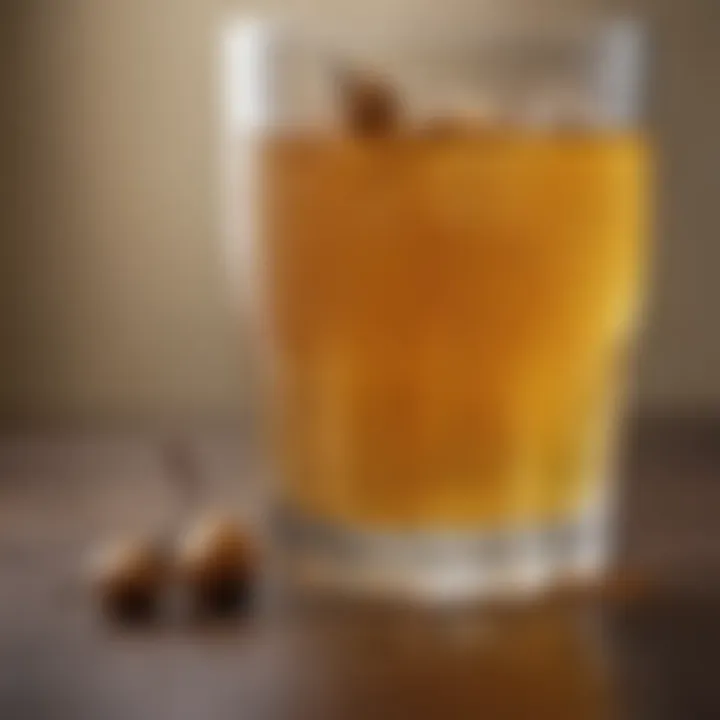 A close-up of freshly pressed cider, showcasing its golden hue.