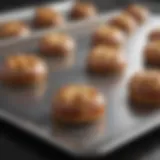 Close-up view of a stainless steel baking sheet