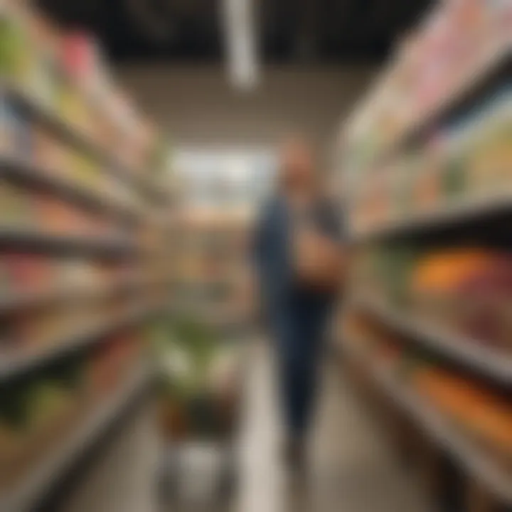 A shopper using reusable bags at a grocery store