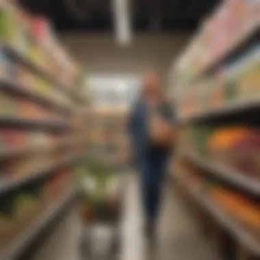 Experience of Sustainable Shopping with Reusable Bags A shopper using reusable bags at a grocery store