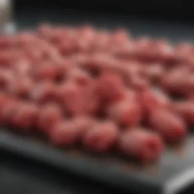 Nutritional information of ground meat tubes displayed on a modern kitchen countertop.