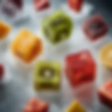 Gourmet Touch: Fruit-Infused Ice Cubes for Refreshing Drinks Fruit-infused ice cubes showcasing vibrant colors