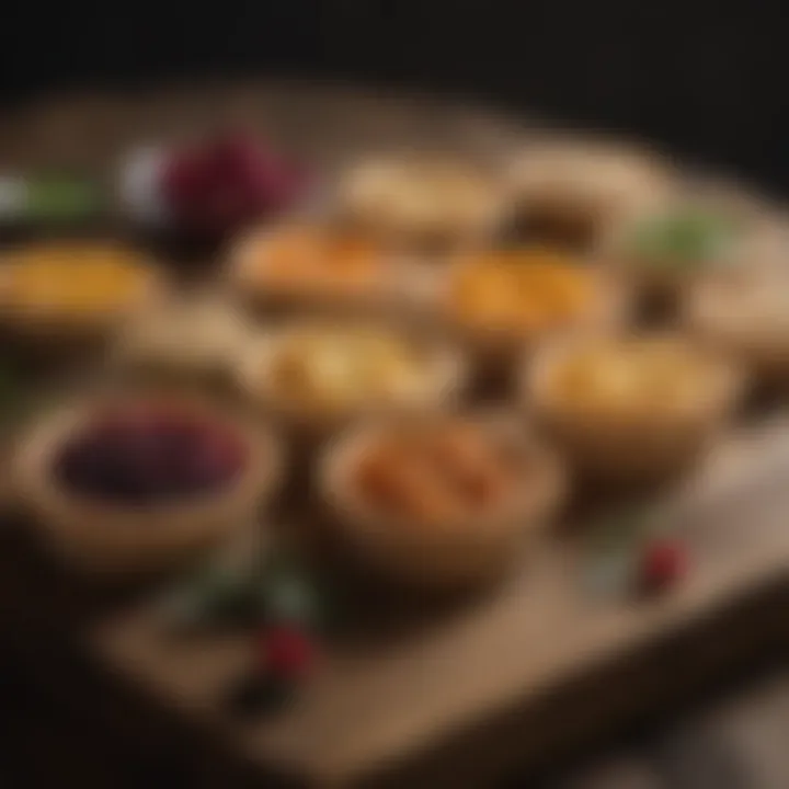 A vibrant display of mini pies on a rustic wooden table