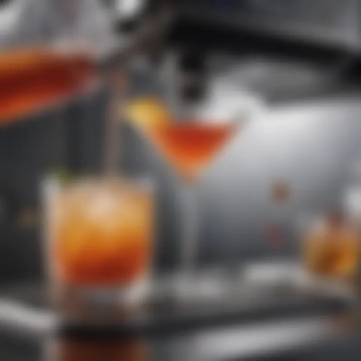 Close-up of a cocktail being created in an automated drink maker machine