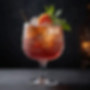 A close-up of a beautifully crafted cocktail with intricate designs