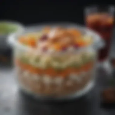 An elegantly arranged frozen meal in a container showcasing balanced nutrition.