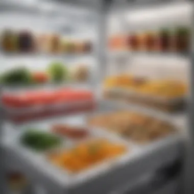 A well-organized freezer filled with neatly packed frozen dishes for efficient meal management.