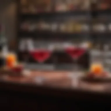 Chic Cocktail Bar with Red Wine Creations A beautifully arranged cocktail bar featuring red wine cocktails