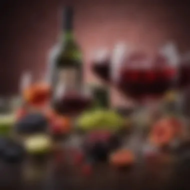 Diverse Ingredients for Red Wine Mixology An assortment of unique ingredients used in red wine cocktails