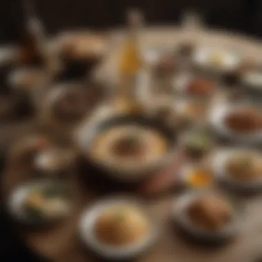 A beautifully arranged table featuring rice wine pairings with gourmet dishes