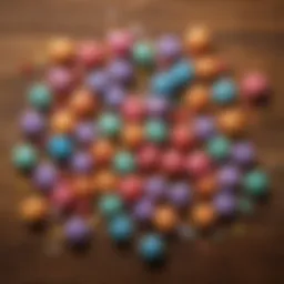 Colorful assortment of shower mints displayed on a wooden surface