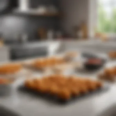 Modern Kitchen Setup for Vegan Cooking A stylish modern kitchen with ingredients laid out for creating vegan chicken nuggets