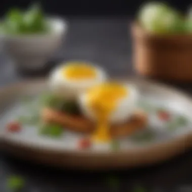 A beautifully plated vegetarian egg bite served with a side of zesty sauce and microgreens.