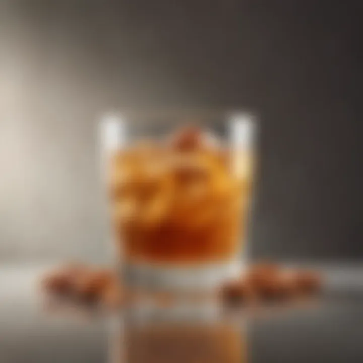 Rich amaretto liqueur in a glass with almonds