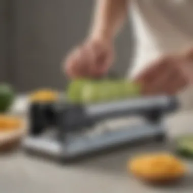 Ergonomic Slicer Feature Spotlight User-friendly zucchini slicer with ergonomic design highlighted.
