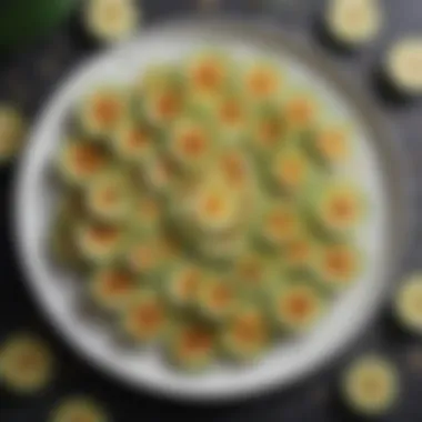 Artful Zucchini Slice Arrangement An assortment of zucchini slices arranged artistically on a plate.