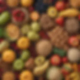 A variety of fiber-rich foods including fruits, vegetables, and whole grains.
