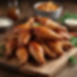 Fresh chicken wings arranged on a wooden board