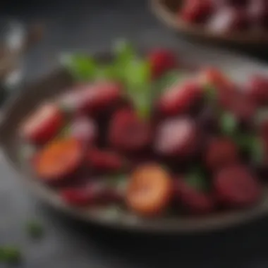 A close-up of crispy fried beets with herbs