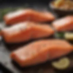 Freshly caught salmon fillets ready for seasoning