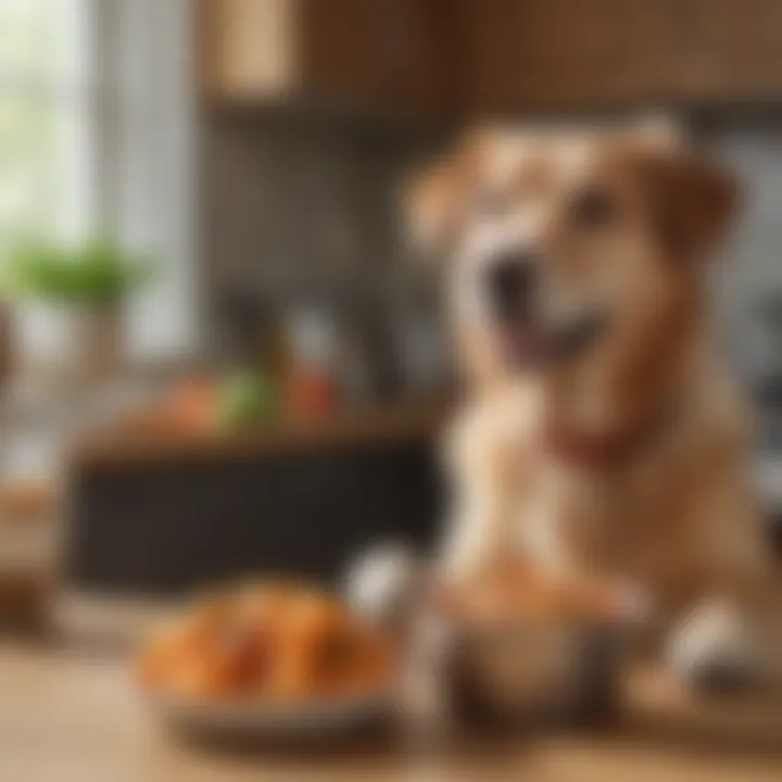 A content senior dog enjoying a bowl of specially crafted homemade food
