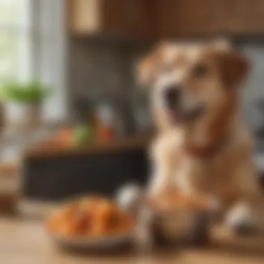 Happy Senior Dog with Homemade Meal A content senior dog enjoying a bowl of specially crafted homemade food