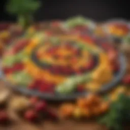 A vibrant array of fresh fruits and vegetables arranged on a table, showcasing healthy snack options for students.