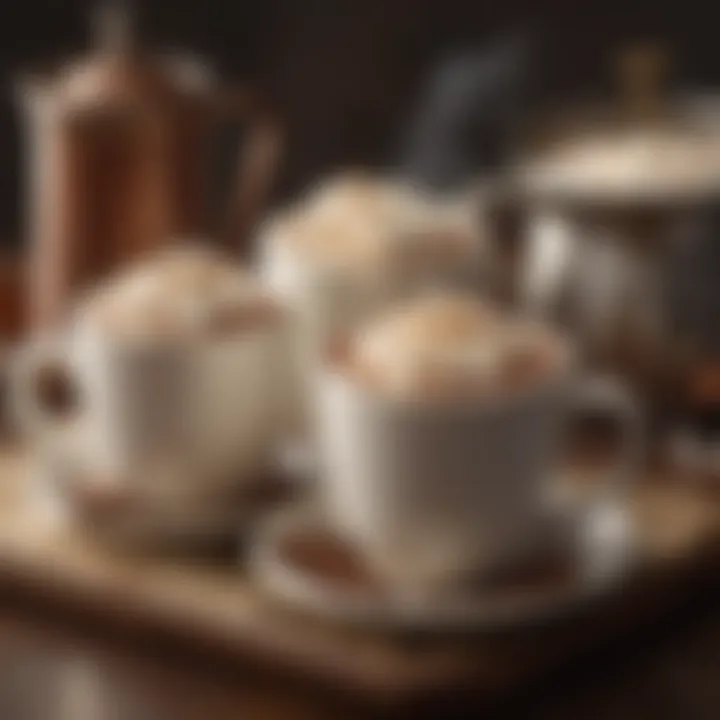 Historical hot cocoa presentation with vintage cups