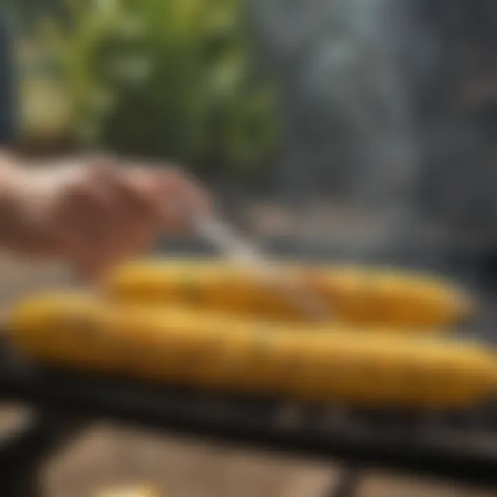 Corn grilling on a barbecue grill