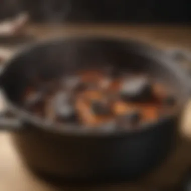 Close-up of burnt residue in a pot