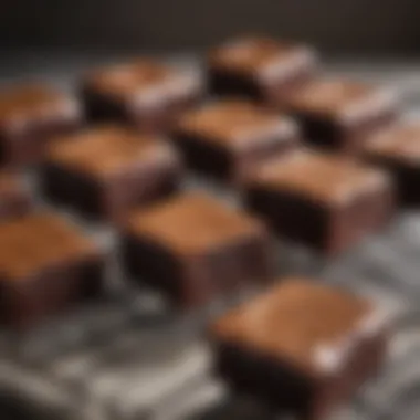 Freshly baked brownies cooling on a rack