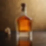 A golden bottle of honey whiskey highlighting the rich color and texture.