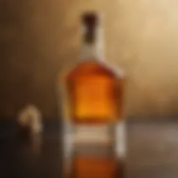 A golden bottle of honey whiskey highlighting the rich color and texture.