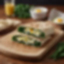 Fresh spinach and feta on a wooden cutting board