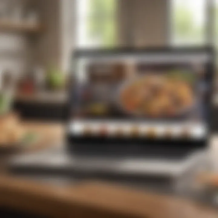 A laptop open to an e-commerce site featuring various cookbooks