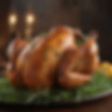 An elegant display of jewel rotisserie chicken with fresh herbs and spices