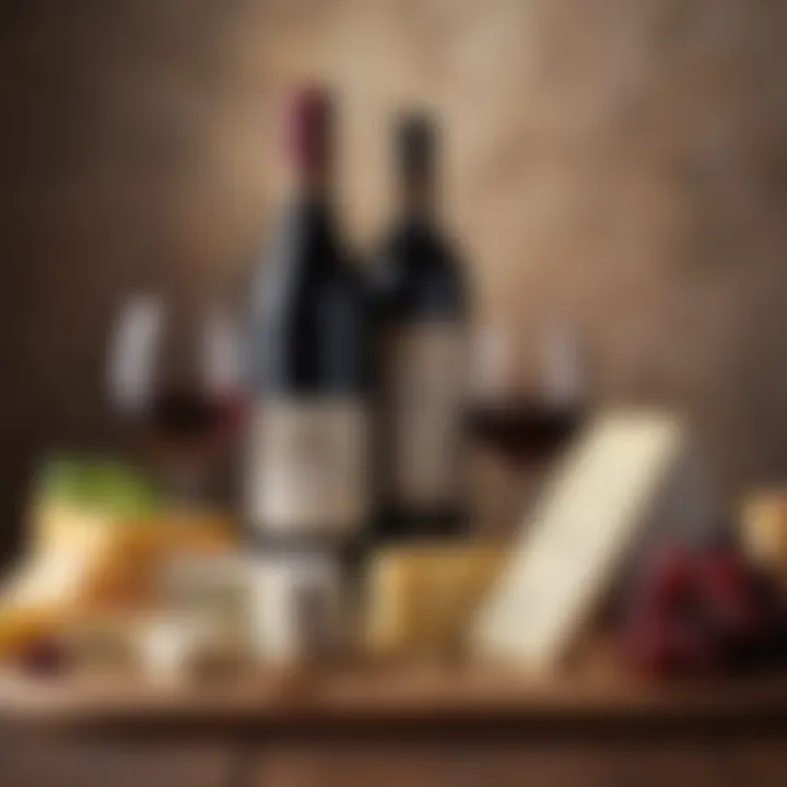 Close-up of traditional Italian cheese varieties alongside a bottle of fine wine.