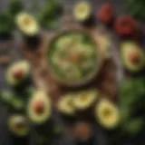 A vibrant spread of keto-friendly ingredients including avocados, nuts, and greens.