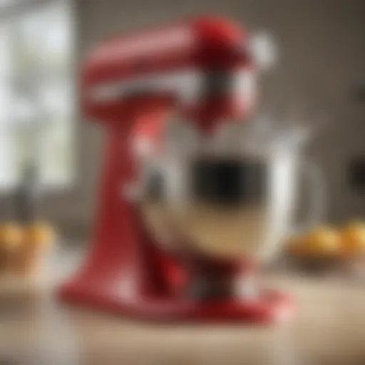 Close-up view of KitchenAid glass bowl mixer with splash guard